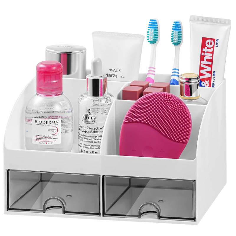VITVITI Toothbrush Holders for Bathrooms Countertop  8 Slots Toothpaste Bathroom Counter Sink Organizer with Drawers  Plastic Bathroom Organizer for Vanity/Makeup/Office White - Image 1